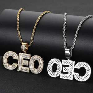 Collane con Ciondolo Di Tendenza Unisex Hiphop Placcato Oro in Rame con Zircone Intarsiato e Lettera Quadrata Personalizzata in Inglese - Product Image 5