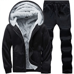 Ensemble sweat-shirt et cardigan en polaire épais tricoté pour homme, 100 % polyester, couleur unie, grande taille, décontracté, séchage rapide - Product Image 2