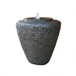 Fontaine en pierre de basalte naturelle moderne, pot de décoration de jardin, texture ciselée à la main, élément aquatique extérieur, marque personnalisée, garantie 1 an - Product Image 1