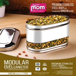 Anax Modern Design Stainless Steel Cylinder <b>Food</b> Storage <b>Container</b> <b>Metal</b> Lid Airtight Moisture-Proof 2000 ML Capacity for - Product Image 1