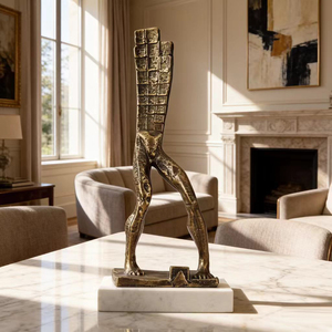 Scultura Astratta in Metallo Intagliato a Mano con Texture, Gambe in Marmo, Bronzo Dorato e Argento, Arte Moderna di Lusso per <span class=keywords><strong>Scrivania</strong></span>, Bancone o Showroom - Product Image 6