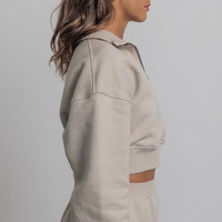 Ensemble de survêtement décontracté pour femme avec sweat à demi-zip et pantalon de survêtement, personnalisable avec logo, coupe courte, grammage lourd, écologique, vente en gros