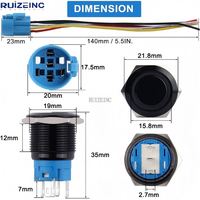 Interrupteur à bouton-poussoir auto-bloquant 12V-24V, coque noire, étanche, anti-vandalisme, 5 broches, 1NO 1NC, 16mm, métal, verrouillage, niveau IP65