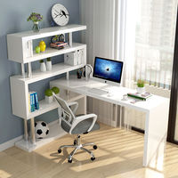 Bureau d'ordinateur de bureau rotatif et créatif en bois, convertible, table de chambre à coucher, simple, bibliothèque d'angle intégrée, réglable