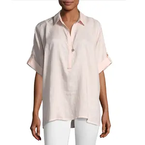 Oversized Short Sleeve Linen Tunic Women Loose Blouse Shirt Apparel