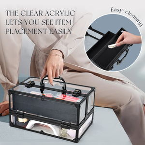 Clear Acrylic <b>Makeup</b> Train Case Aluminum Frame Portable Artist Cosmetic Storage <b>Box</b> with Foldable Trays Travel Nail Organizer - Product Image 3