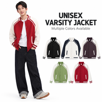Blouson universitaire color block en mélange de coton extensible 380g, unisexe, à boutons-pression, vêtement d'extérieur décontracté, logo personnalisé, OEM ODM, vente en gros