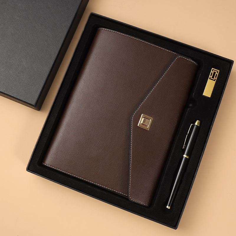 Brown notebook+pen+USB