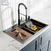 Technologie de brevet Nano Whale évier multifonctionnel cuisine vaisselle cascade 304 évier avec robinet indépendant