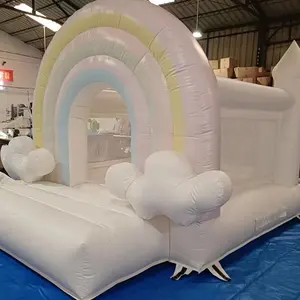 Casa de casamento inflável ao ar livre, branco rosa castelo bouncy