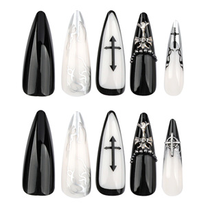 Huapan Navidad 3D Nail Art francés acrílico cubierta completa <span class=keywords><strong>uñas</strong></span> postizas con pegamento <span class=keywords><strong>uñas</strong></span> artificiales ataúd Prensa en puntas de <span class=keywords><strong>uñas</strong></span> - Product Image 3