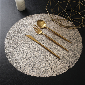 Fanquare Tovagliette Americane Oro Glitter Set 6 Pezzi | Forma Foglia 53x31cm | PVC Metallico Antiscivolo - 2