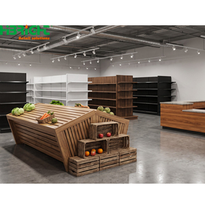 Étagères de supermarché en bois, présentoirs de vente au détail, gondoles pour produits frais et boissons en magasin d'alimentation - Product Image 4