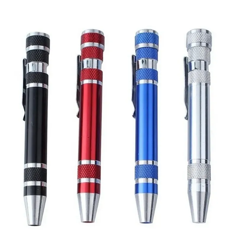 Portable 8 in1 Mini Precision Aluminum Screwdrivers Pen Style Driver Multi-Tool Mobile phone Repair Tool Kit Screw Set Bits