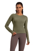 Umweltfreundliches Lyocell Nachhaltiges Merino-Woll-Damen-Sportshirt in 6 Farben Atmungsaktiv Schlanke Passform Weich Rundhals Yoga Langarm