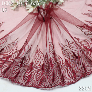 Passamaneria in pizzo ricamato con filo metallico da 22 cm, rosso-marrone, con foglie glitterate argento per abiti di alta moda - Product Image 6