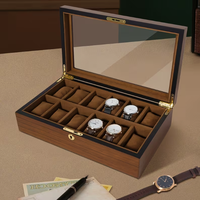 Boîte de rangement pour montre classique rectangulaire en bois massif pour homme avec couvercle en verre, boîte à bijoux décorative