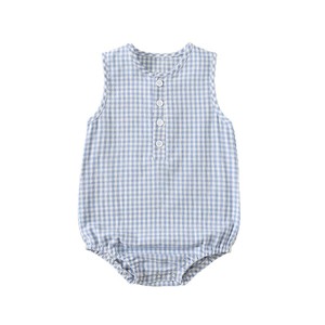 Combinaison bébé unisexe en coton, sans manches, à carreaux multicolores, nouveau style, barboteuse pour nouveau-né, vêtements pour bébé - Product Image 5
