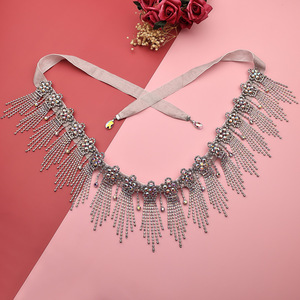 Accessori per Danza del Ventre Orientale, Cintura con Strass AB Argento e Fiori di Prugna, Frange per Ballerine del Ventre Adulte - Product Image 6