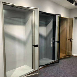 Porta a battente in alluminio grigio grano di legno esterno con pannello di vetro seriors meccanismo commerciale rete di alluminio porta a battente - Product Image 3