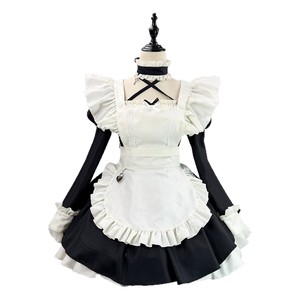 Sweet Gothic Maid Outfit Black Burgundy Lace Trim Puff Sleeve Cosplay Costume Drama Game Anime Role-Playing - Product Image 4