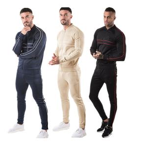 Venta al por mayor de algodón polar personalizado hombres chándales Diseño a rayas Casual manga larga Slim Fitness personalizado invierno deportes chándal - Product Image 3