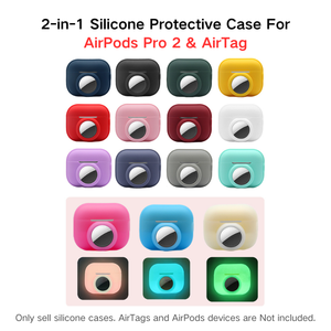 Housse de protection en silicone <span class=keywords><strong>2</strong></span> en 1 compatible avec les <span class=keywords><strong>AirPods</strong></span> 1/<span class=keywords><strong>2</strong></span>/3/4 et AirTag Anti-Scratch Fit Soft Touch Bluetooth Headphone Cover - Product Image 5