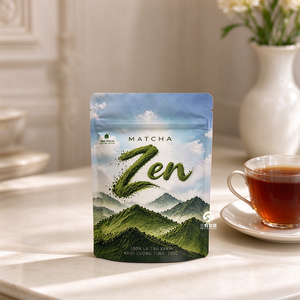 Sachets de matcha personnalisés en petite série, imprimés numériquement, métallisés, refermables, à fond plat, pour thé, protéines en poudre et snacks - Product Image 4