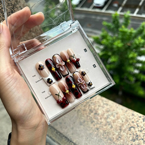 High Quality Handmade French Press On Nails Almond Coffin Shape 3D Carved Reusable False Nail Tips for Salon Party Manicure Art - Product Image 6