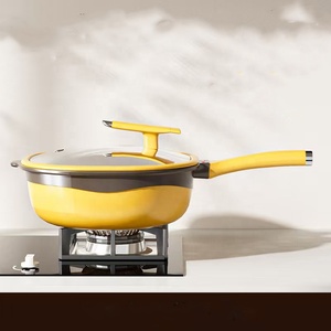 Poêle à frire 32 cm en aluminium avec revêtement antiadhésif de haute qualité, grande poêle à frire jaune profonde avec couvercles, vente en <span class=keywords><strong>gros</strong></span> - Product Image 2