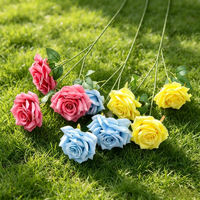 Rose artificielle en soie à trois têtes, 66 cm, fausse rose pour la décoration de la maison, des mariages, des fêtes et des centres de table