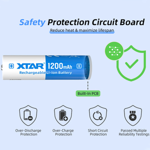 แบตเตอรี่ลิเธียม XTAR 14500 3.7V 1200mAh แบบ Solid State Protected ชาร์จซ้ำได้ ได้รับการรับรองมาตรฐาน CE 500 รอบการใช้งาน 2.5A Discharge 14500 1200mAh 1 ก้อน - Product Image 5