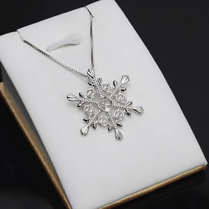 Pendentif en argent S925 pour femme, collier flocon de neige multi-perles, bijoux en perles avec plateau vide à faire soi-même, composants semi-finis à incrustation - Product Image 2