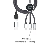 Câble Micro USB 3-en-1 personnalisé 1,2 m avec logo LED et boîtier métallique, charge rapide 2A, pour iPhone/ordinateur/imprimante – Modèle populaire 2023