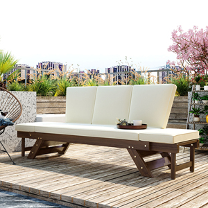 Chaise longue <span class=keywords><strong>de</strong></span> patio réglable en bois d'acacia, 3 positions inclinables, coussin en mousse épaisse, résistant à l'eau, canapé d'extérieur - Product Image 2