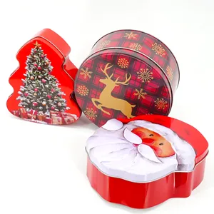 व्यक्तिगत मुद्रण कस्टम धातु टिन के डिब्बे के लिए पेड़ के आकार क्रिसमस टिन बॉक्स उपहार पैकिंग जस्ती लोहे के बर्तन
