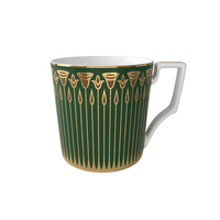 Tasse à café de luxe en porcelaine fine, bord doré, motif floral géométrique Art Déco, bleu vert, pour la maison, l'hôtel, cadeau, vaisselle