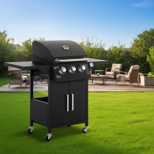 Parrilla de gas portátil de 3 quemadores con rejilla de calentamiento y gabinete, barbacoa para exteriores para 5 personas, modelo negro, estilo moderno, control por perillas. - Product Image 2