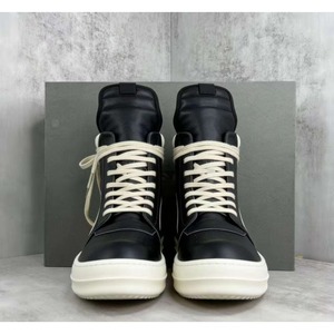 American Street Black and White Patchwork Leather High Top Board Shoes, <b>Height</b> <b>Increasing</b> Versatile Casual Men and Women - Product Image 2