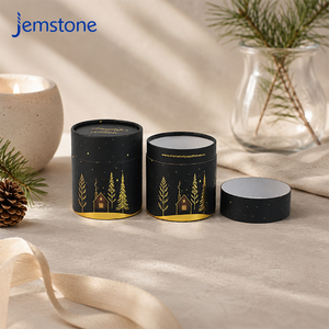 Emballage cylindrique en carton noir de luxe personnalisé et durable, impression dorée, pot à bougie en cire, tube en papier pour parfum - Product Image 2