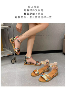 Women Summer New Wedge Heel Printed Ethnic Style <b>Closed</b> Heel <b>Sandals</b> Bohemian Beach <b>Sandals</b> - Product Image 6