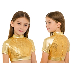 เสื้อครอปเต้นรำสำหรับเด็กผู้หญิงอายุ 6-16 ปี แบบมาตรฐานสำหรับเต้นบอลรูม เต้นเมทัลลิก ฮิปฮอป แจ๊ส เหมาะสำหรับการแข่งขัน การแสดง และการฝึกซ้อม - Product Image 2