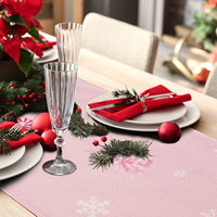 Chemin de table rose de Noël avec bonhomme de neige, flocon de neige, sapin et Père Noël mignon pour la décoration de table à manger et les fêtes à la maison