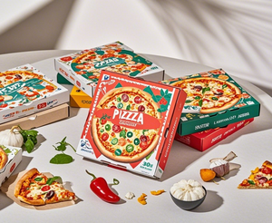 Caja de <span class=keywords><strong>Pizza</strong></span> de Cartón Corrugado Ecológica al por Mayor, Impresión de Logotipo Personalizado, Cartón de Papel Blanco y Marrón para Envasado de Alimentos para Llevar - Product Image 4