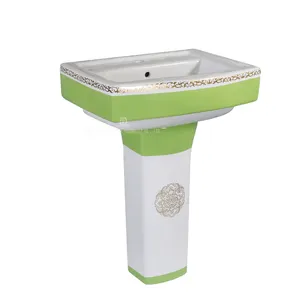 Современная раковина для ванной комнаты Chaozhou, керамическая зеленая прямоугольная раковина для мытья рук с пьедесталом