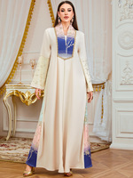 Robe longue élégante de style ethnique, brodée et patchwork, à manches longues, pour les occasions formelles du soir