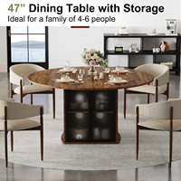Table à manger ronde de 47 pouces avec rangement pour refroidisseur à vin, porte en verre cannelé, style rustique en bois, fournisseur en gros