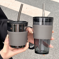 Tasse en Verre à Motif de Cerf Haut de Gamme, Tasse d'Eau d'Été avec Lettres, Tasse à Paille Tendance, Article Promotionnel, Cadeau de Fête du Travail, Vaisselle