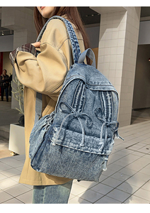 Zaino Vintage in Denim Casual <span class=keywords><strong>Sportivo</strong></span> per Laptop Grande Capacità Borsa per Studenti di Scuola Superiore e Università Zaino in Denim per Uomini e Donne - Product Image 5