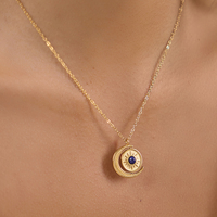 Collar con Colgante Giratorio de Sol y Luna en Acero Inoxidable Chapado en Oro de 18K con Lapislázuli Natural, Joyería J&D para Mujer
